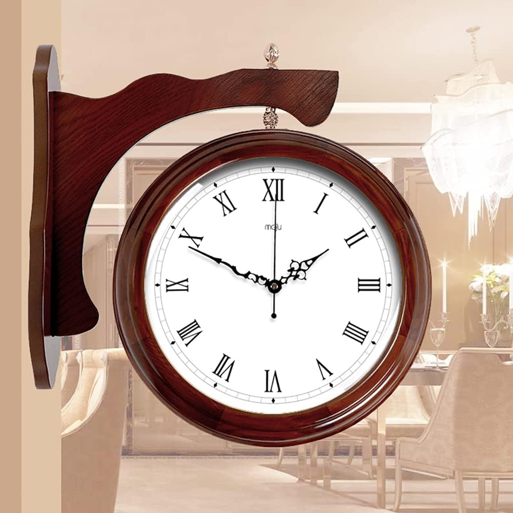 Outdoor Garden Double Sided Clock, Station with Vintage Antique-Look Wall-Mounted for Indoor Garden Beautiful Scenery
