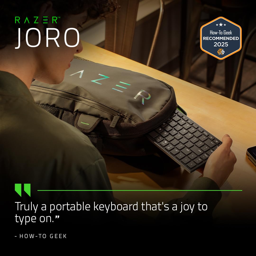Razer Joro Portable Keyboard - Kompaktowa podświetlana klawiatura bezprzewodowa - Bluetooth - Niski profil - USB-C - kompatybilna z Apple macOS i iOS - Windows PC - Układ US QWERTY | Czarny