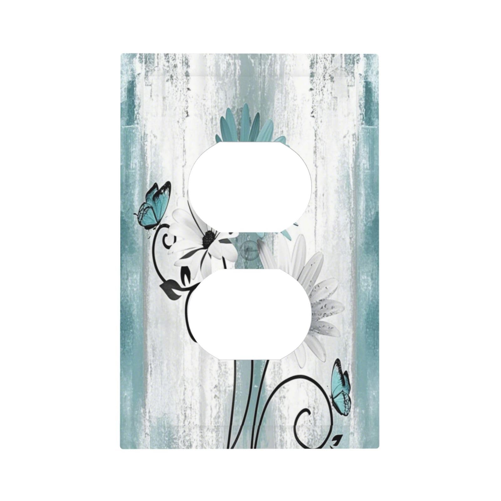 Thsanju Decorative Outlet Covers Teal Daisy Floral Butterfly Vintage Wood 1 Gang Duplex Light Switch Cover Plate Electrical Switch plates WallPlates
