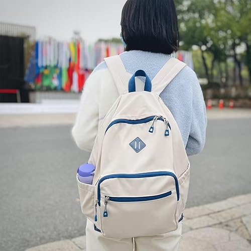 Vista 7 de Lohol Mochila clásica para la escuela, viajes, universidad, resistente al agua, Beige verde, Mochilas Daypack