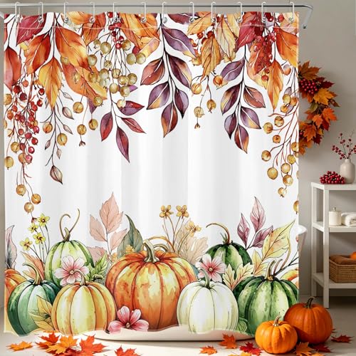 SCECALA Fall Pumpkin Shower Curtain, Watercolor Orange Leaf, 72x72 Inch by SCECALA - Used condition - US$11.32