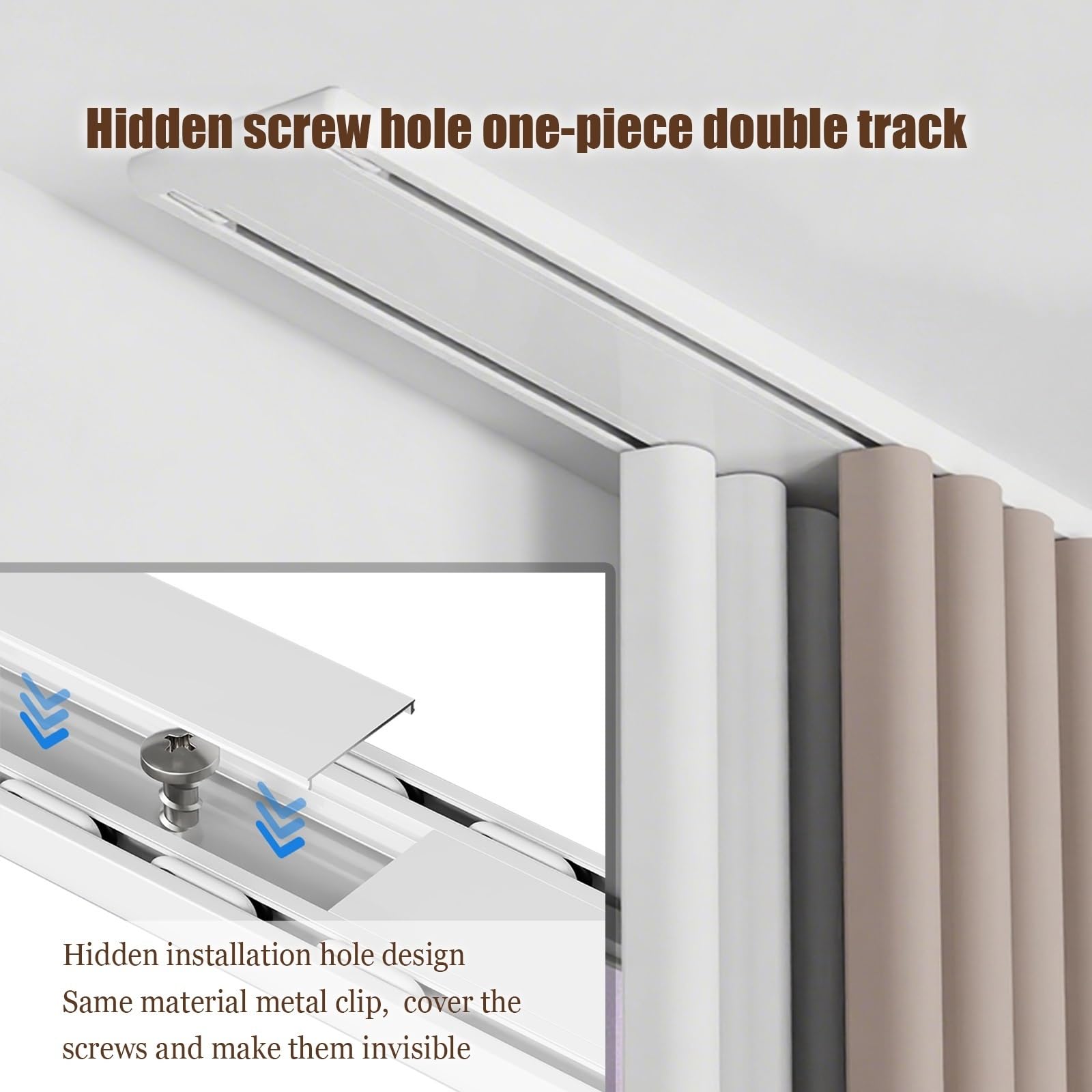 Binario per tende a doppia fila, Silenzioso Resistente Binario per tende da controsoffitto per tende, per soggiorno, camera da letto, ospedale divisori per stanze, Facile da installare(White,2.8m(9.2f