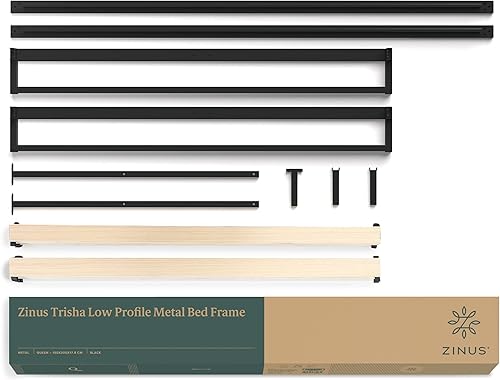 Miniatura 15 de ZINUS Trisha - Marco de cama de plataforma de metal de 7 pulgadas con cabecero, soporte de listones de madera, no necesita somier, fácil montaje,
