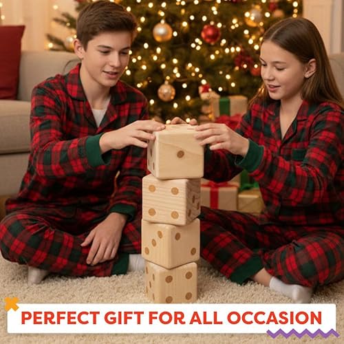 Miniatura 6 de Juego de dados de madera para patio, paquete de 6 dados gigantes de 3.5 pulgadas para juegos al aire libre, con funda de transporte con cremallera