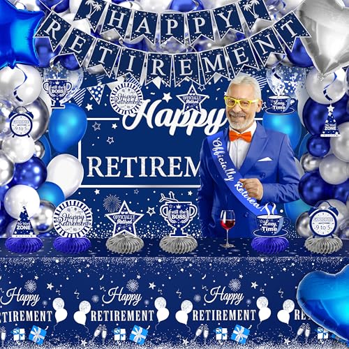 Retirement Party Decorations for Men, 109Pcs Blue Silver Happy Retirement by THAWAY - Used condition - Image 6