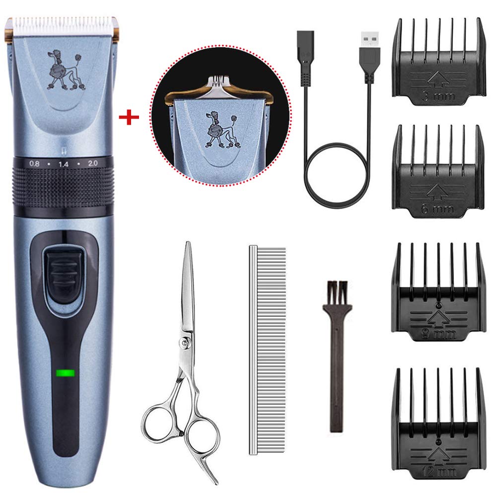 Kit Tosatrici per Cani, Rumore Basso Elettrico Tosatrici per Cani Professionale Ricaricabile Cordless Set di Tagliacapelli per Animali Domestici con 4 Guide A Pettine Forbici Pettine