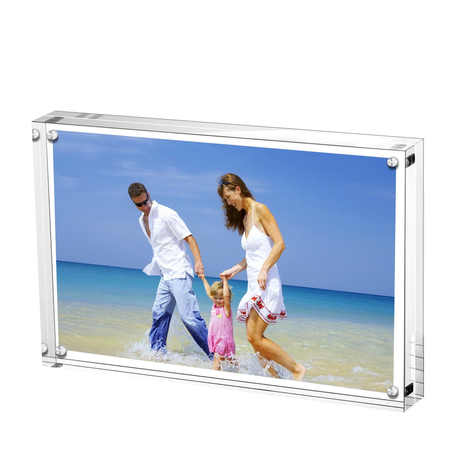 XBLDS Acrylic Photo Frame, Double Sided Picture Frame with Magnetic, Clear Frameless Desktop Photo Block 6inch (10.2 x 15.2CM)