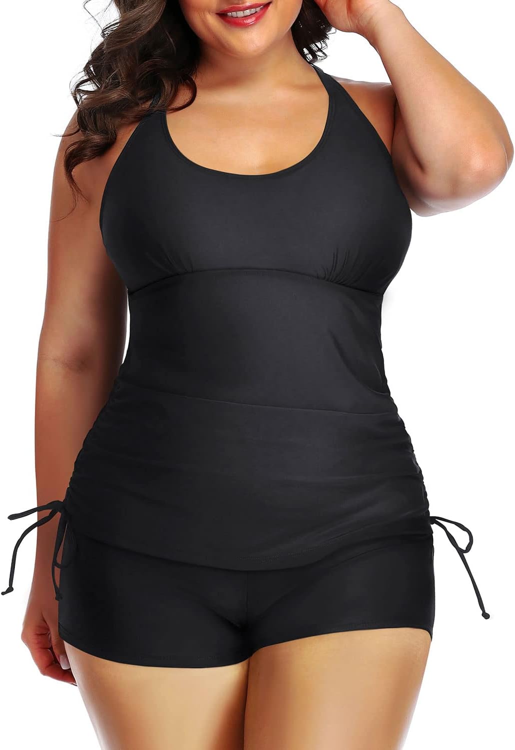 Yonique Women Plus Size Tankini with Shorts Two Piece Bathing Suits Athletic Swimsuits Tummy Control Swimwear