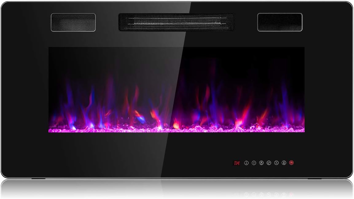 GOFLAME 36 Inch Electric Fireplace Recessed and Wall Mounted, Fireplace Heater in-Wall Built with Remote Control, Timer, Touch Screen, Adjustable Color