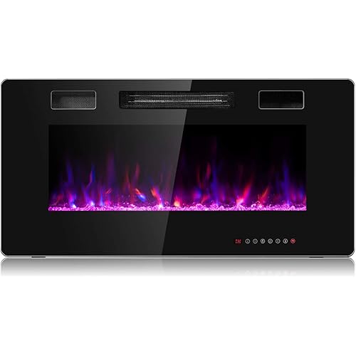 GOFLAME 36 Inch Electric Fireplace Recessed and Wall Mounted, Fireplace Heater in-Wall Built with Remote Control, Timer, Touch Screen, Adjustable Color