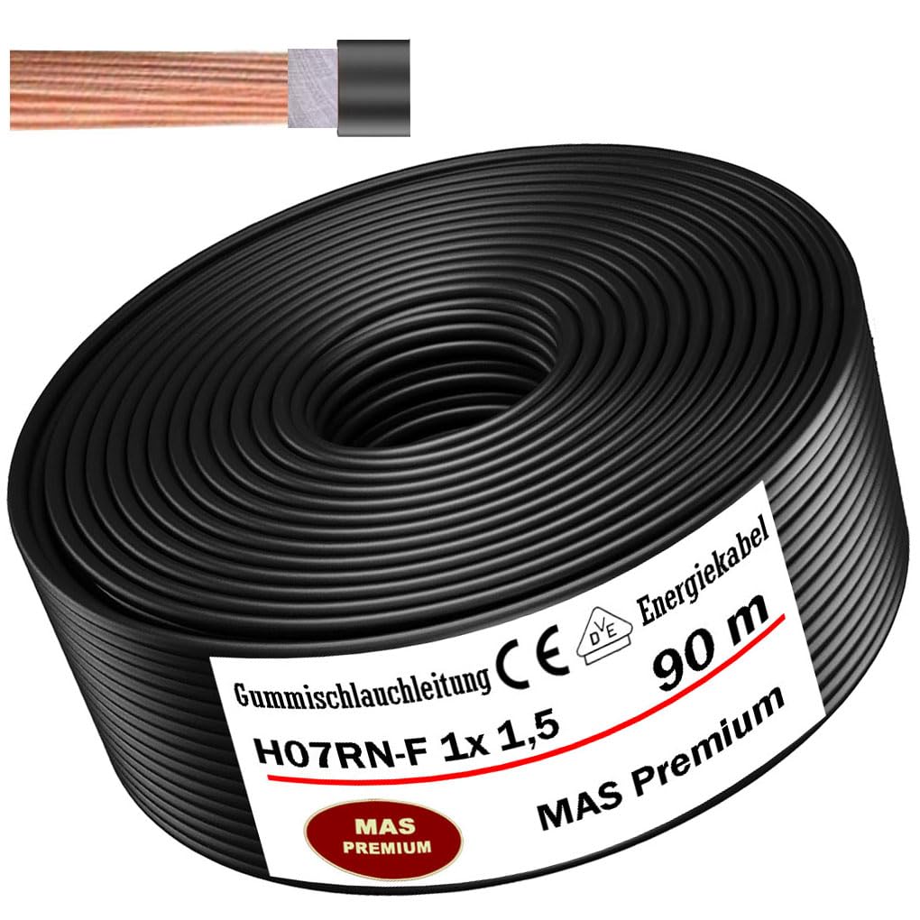 MAS Premium H07RN-F - Cable de manguera de goma (5 – 500 m, cable de alimentación para obras, 1 x 1,5, 4, 6, 10, 16, 25, 35, 50 y 2 x 1, cable flexible para dispositivos pesados (H07RN-F 1 x 1,5 mm²,