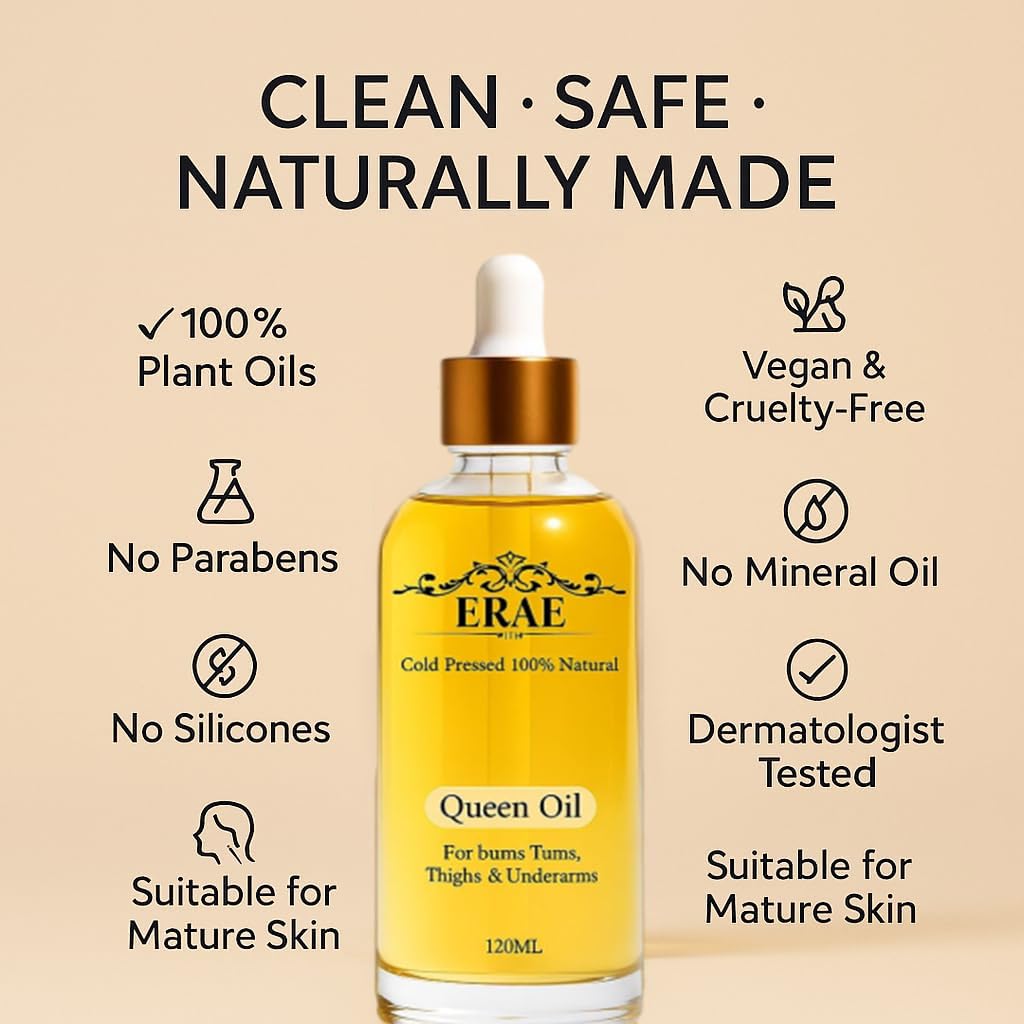 ERAE Queen Body Oil – Miscela botanica pressata a freddo per idratare e rassodare la pelle, olio idratante per il corpo leggero ad assorbimento rapido per braccia, gambe e stomaco