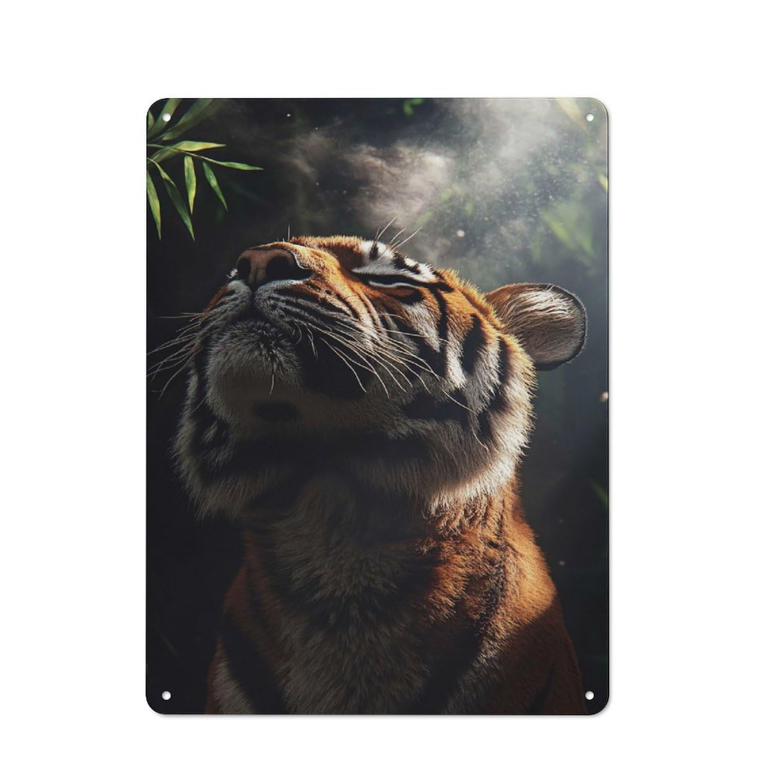 Junmoney Style-15 Decorative Metal Sign With Tiger Looking Upward In Jungle Design 40X30cm, Retro Bistro Wall Plaque For Coffee Bar, Kitchen, Bistro Or Tea Corner