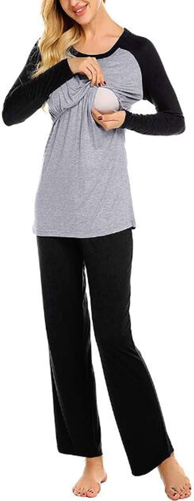 Women's Maternity Nursing Pyjamas Set Breastfeeding Sleepwear Cotton Long Sleeve Maternity