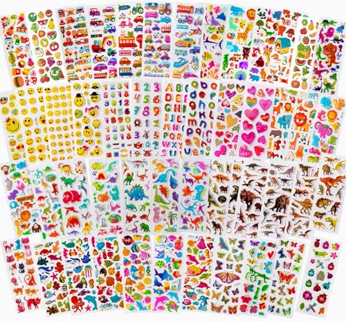 50 Feuilles Gommettes Enfants 2Ans 3 Ans 3D Autocollant Stickers Animals DIY Scrapbooking Cadeau 1000+pcs