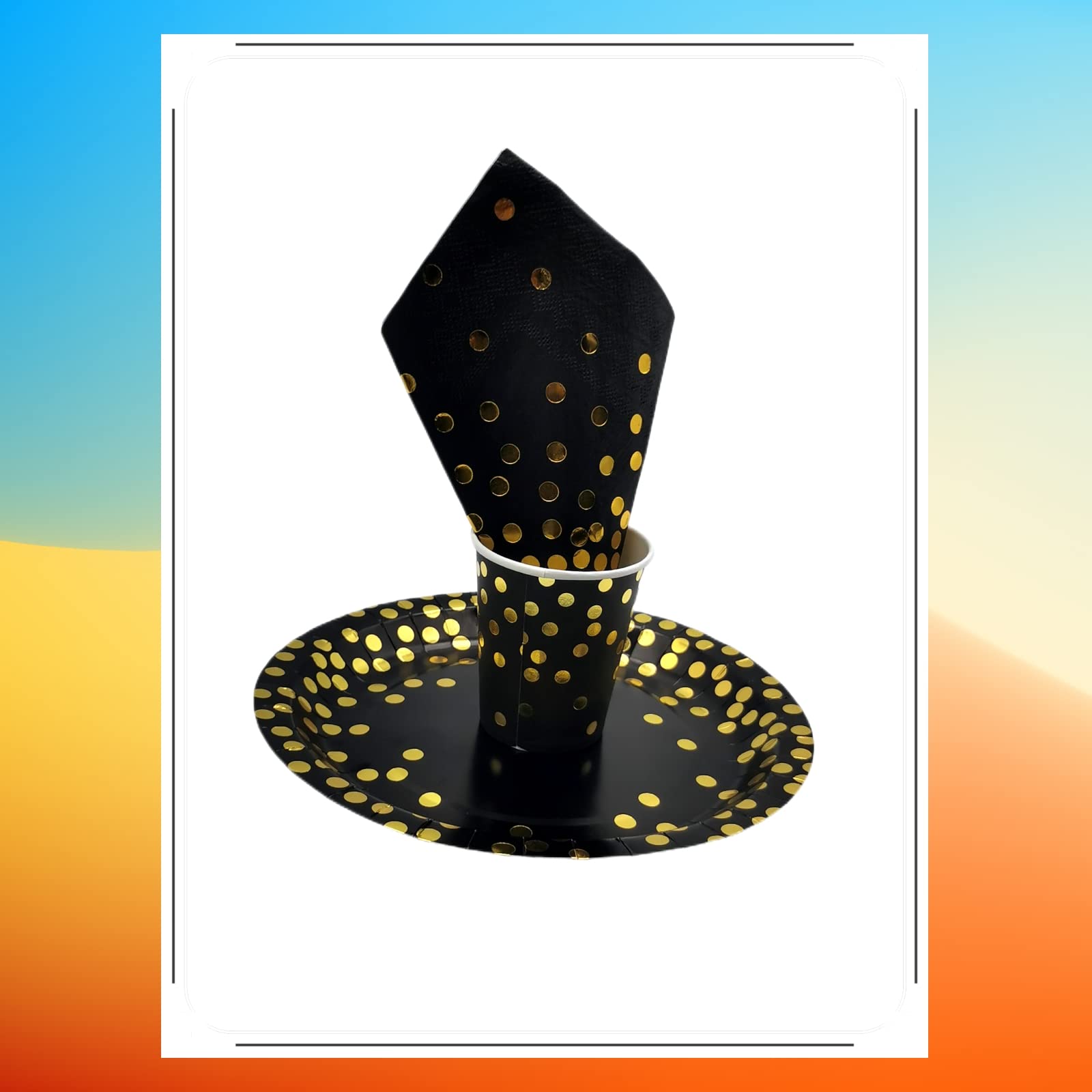 CEILIWEN 50PCS Black and Gold Polka Dot Party Napkins, 33x33CM Cocktail and Dinner Serviettes, Black&Gold-50PCS, 33X33CM/13*13INCH - Image 2