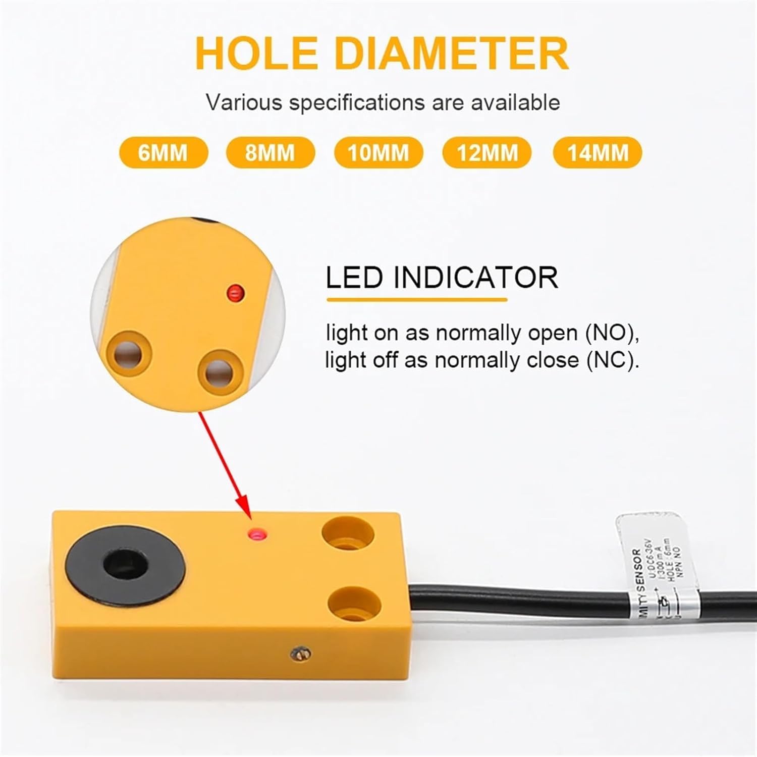Näherungsschalter, Induktiver Sensor, 12 V/24 V, Metallerkennung, 6–16 mm Loch, PNP normalerweise offen