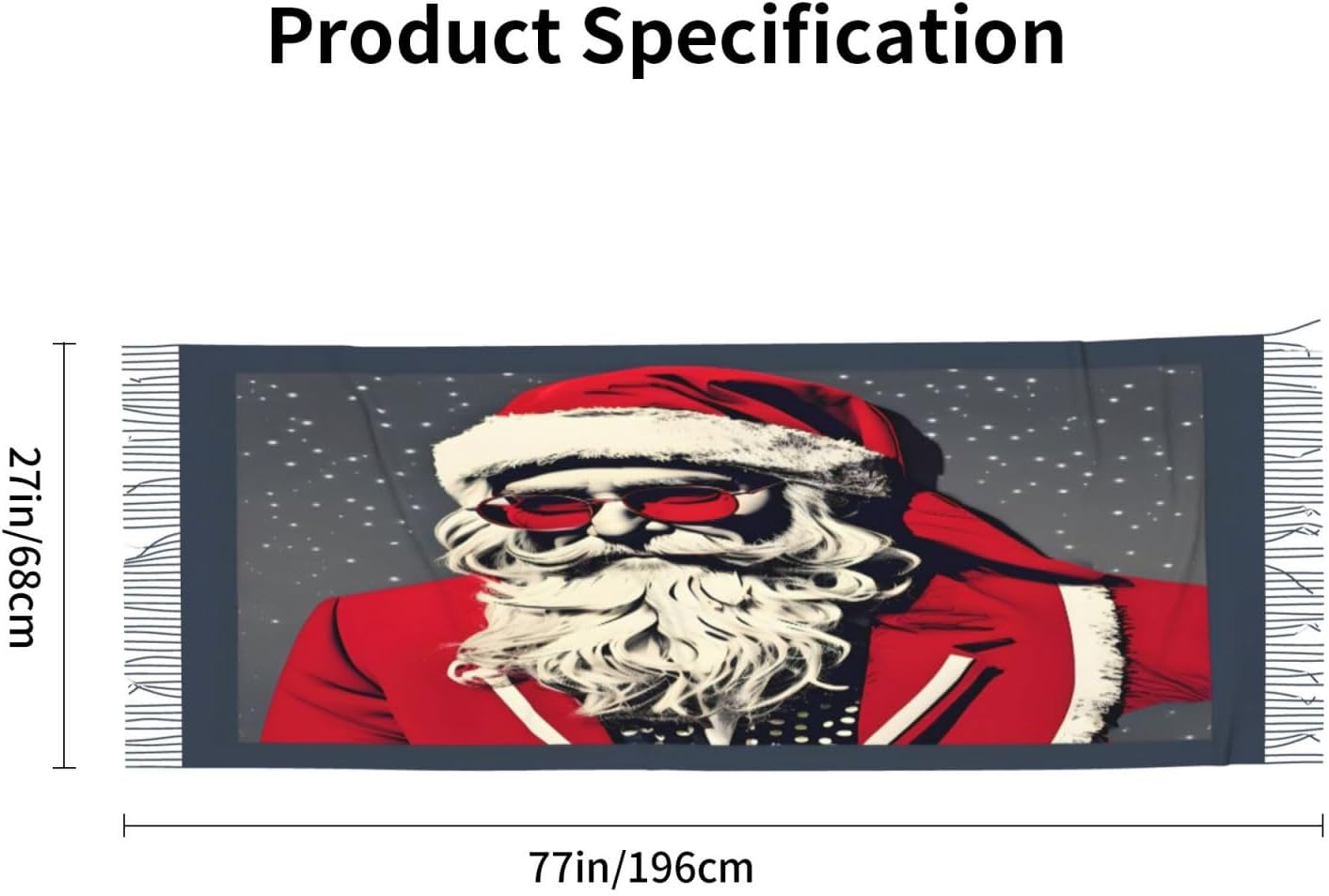 Cute Santa Claus Print Polyester Fringed Scarf 77x27 Inch Cozy Stylish Shawl Scarfs With Fringe For Fall, Winter Spring