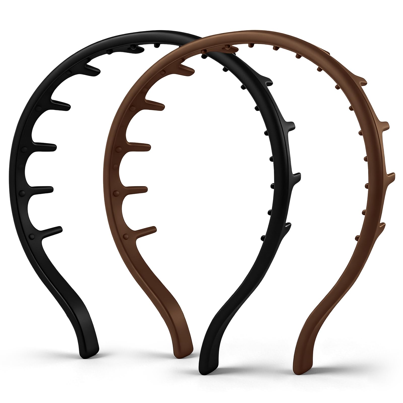 2Pcs Silicone Comb Headbands for Women, Hair Band with Teeth Comb, Anti Slip Comfortable Soft Back Hair Fashion Accessories, Black & Brown Headband
