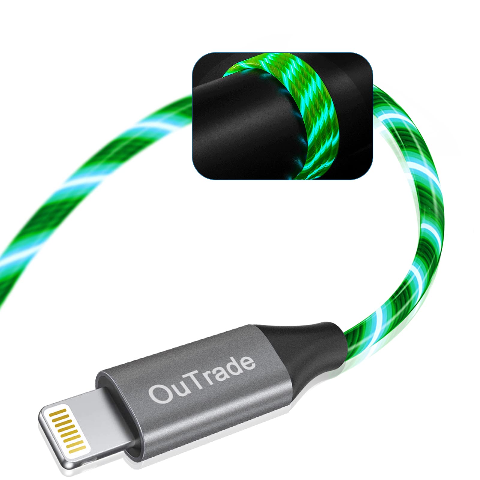 iPhone Charger, LED Lightning Cable [Apple MFi Certified ] USB Charging/Sync Lightning Cord Compatible with iPhone SE 11 11 Pro 11 Pro Max Xs MAX XR X 8 7 6S 6, iPad and More (3 ft, Green)