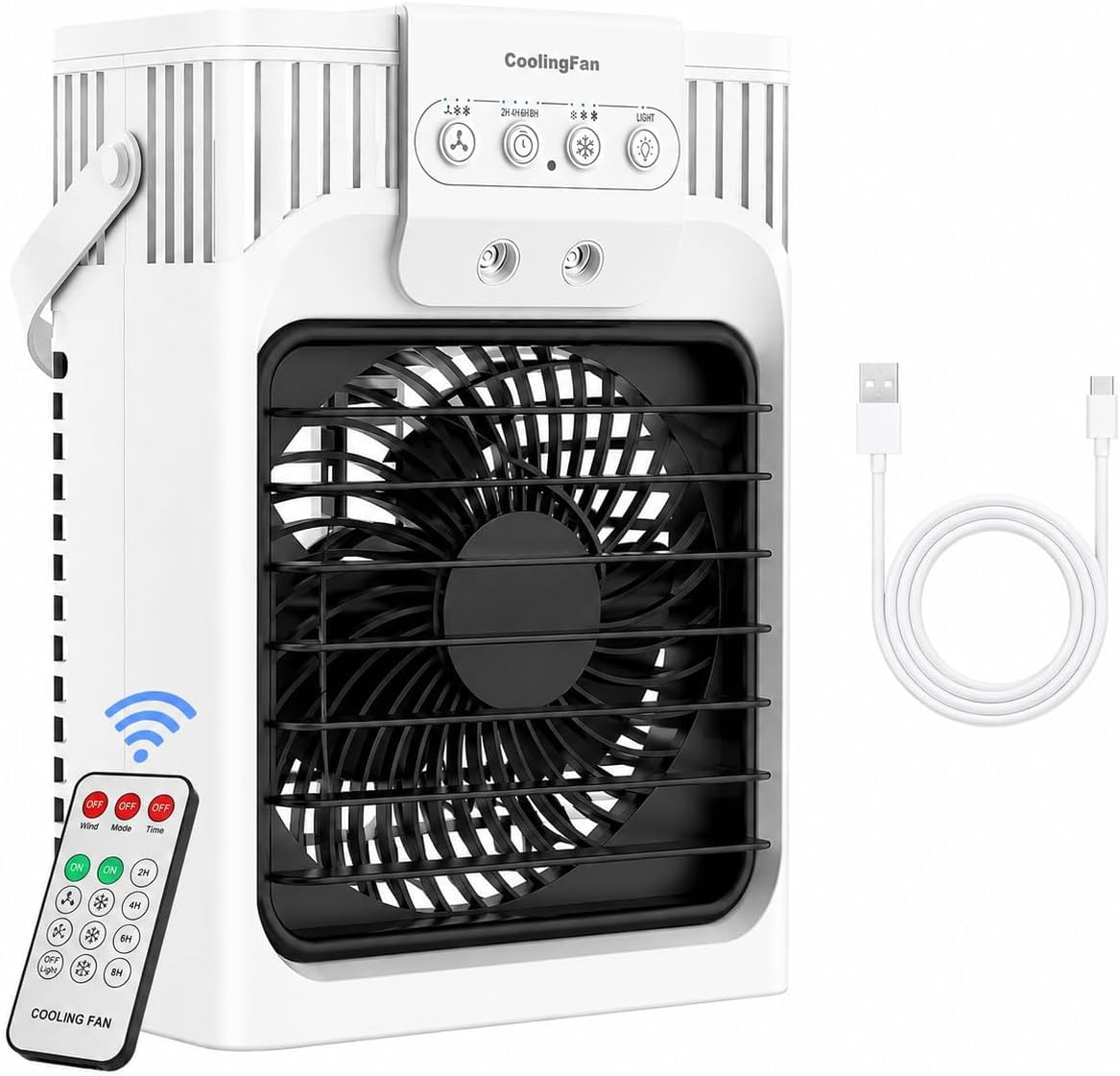 1200ml Mobile Klimaanlage mit Fernbedienung, 5 in 1 Mobiles Klimagerät, 3 Geschwindigkeiten, 3 Nebelmodi, Mini Klimaanlage mit 7 Farben Licht, 2-8H Timer, Tragbarer Klimaanlage für Zimmer/Büro