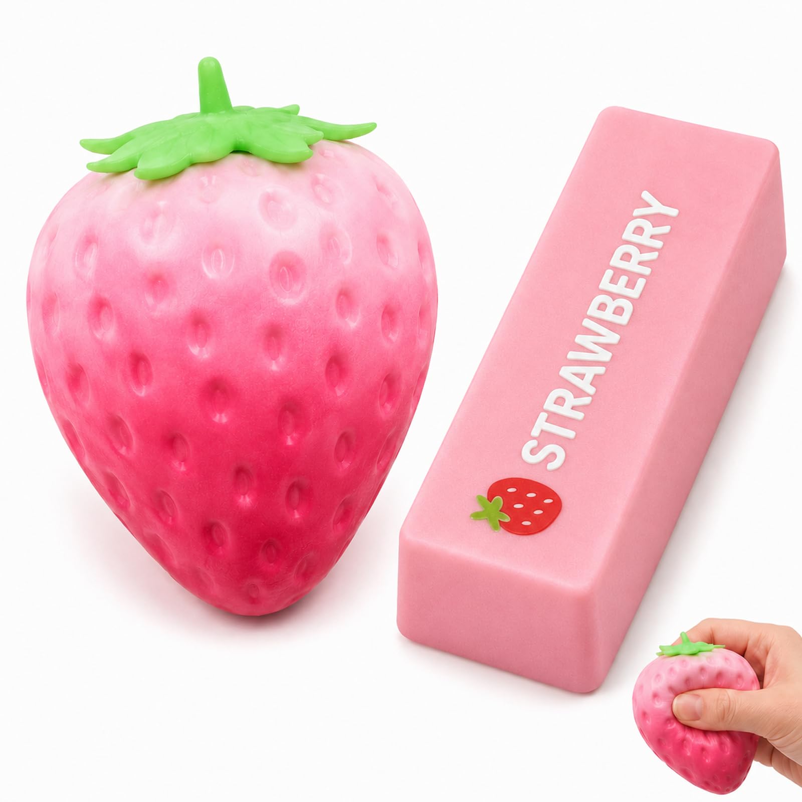 Strawberry Squishy, Strawberry Squishy Stick Set, Color-Changing Handheld Relaxation Gadget for Office Desk and Daily Life, Soft Squeeze Tactile Accessory for Work Focus and Hand Exercise