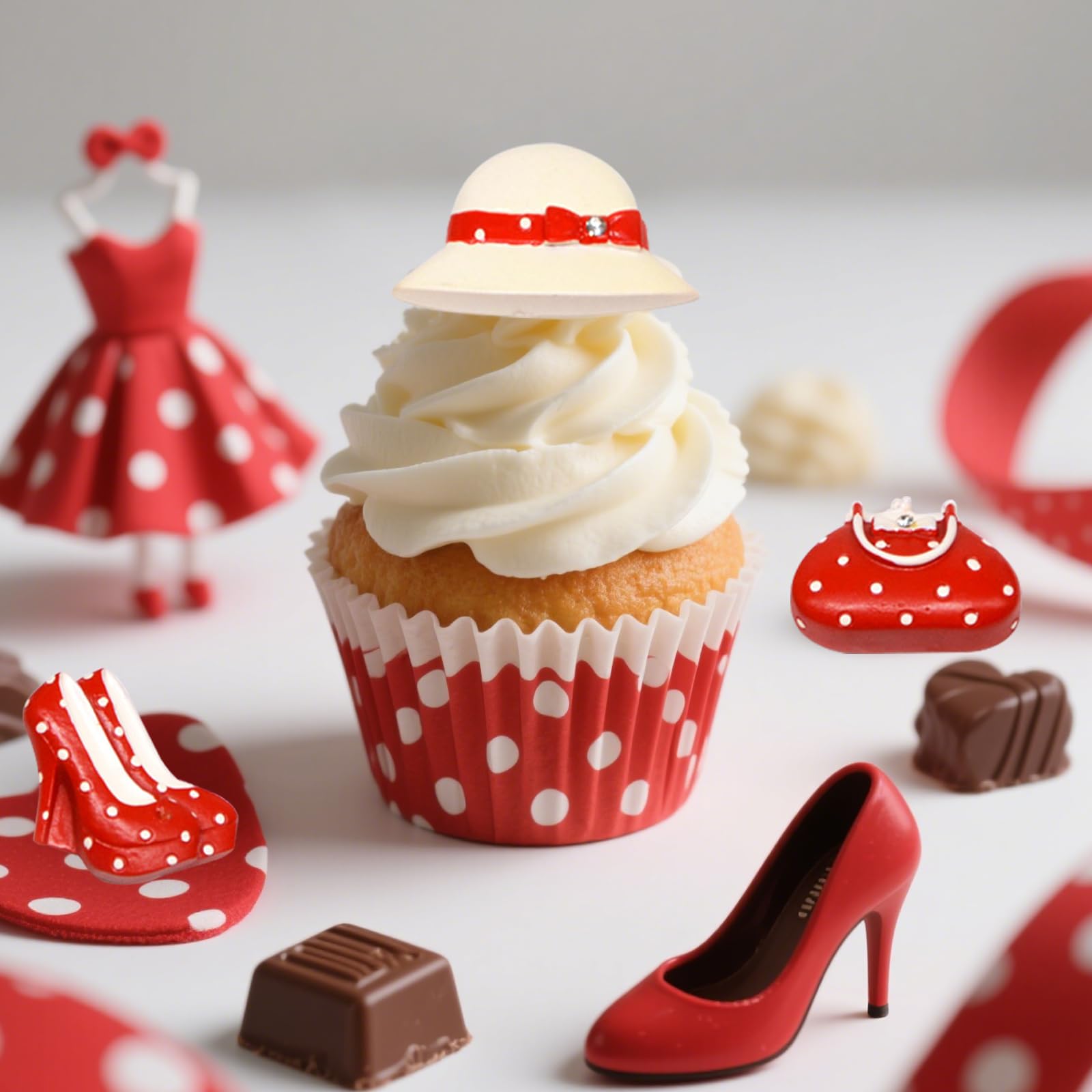 Linda falda de vestido de princesa de moda con tacones altos, sombrero y bolso de mano de silicona para decoración de pasteles de chocolate, caramelos, cupcakes, decoración de pasteles, arcilla