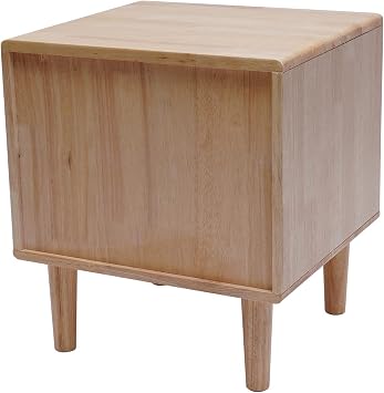Mid Century Modern Handle Wood Nightstands Side Table Bedroom Storage Drawer Bedside End Table Bedroom Nightstand with 2 Drawers, End Side Table for Living Room Bedroom Small Space (Raw Wood Color)