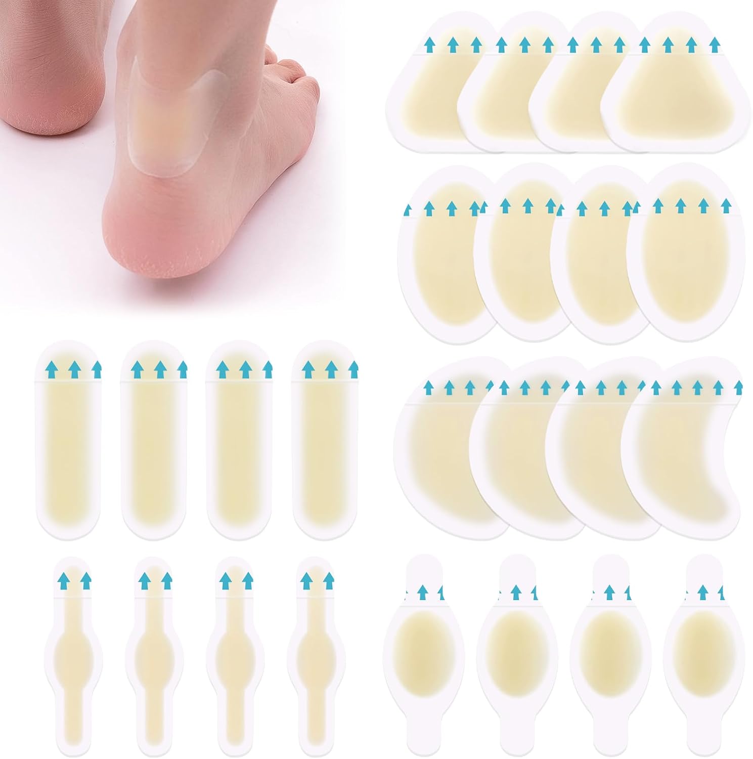 24 Pièces Pansements Ampoules Talon,6 pansements de différentes tailles