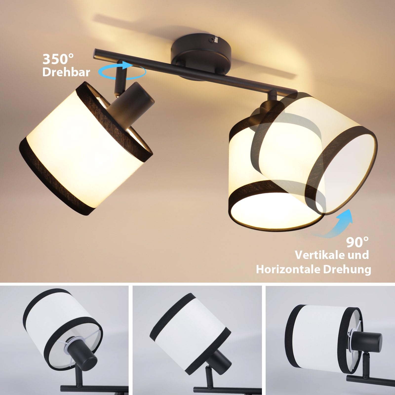 Glitzerlife Lámpara de techo 2 luces negro pasillo Plafóniera LED 2ER