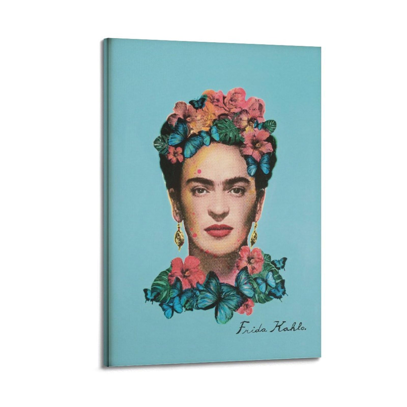 xiaoxiaoshen Frida Kahlo Portrait Blue Floral Mexican Canvas Poster Wall Art Prints Room Aesthetic Murals Bedroom And Living Decorations 20x30inch(50x75cm)