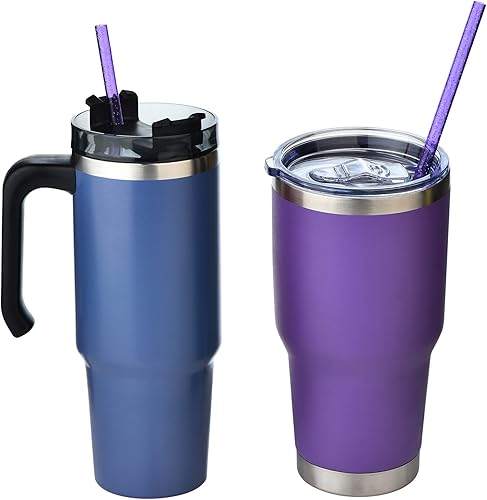 Miniatura 5 de ALINK Paquete de 12 popotes reutilizables de plástico morado transparente con purpurina, 11 pulgadas de largo con cepillo de limpieza