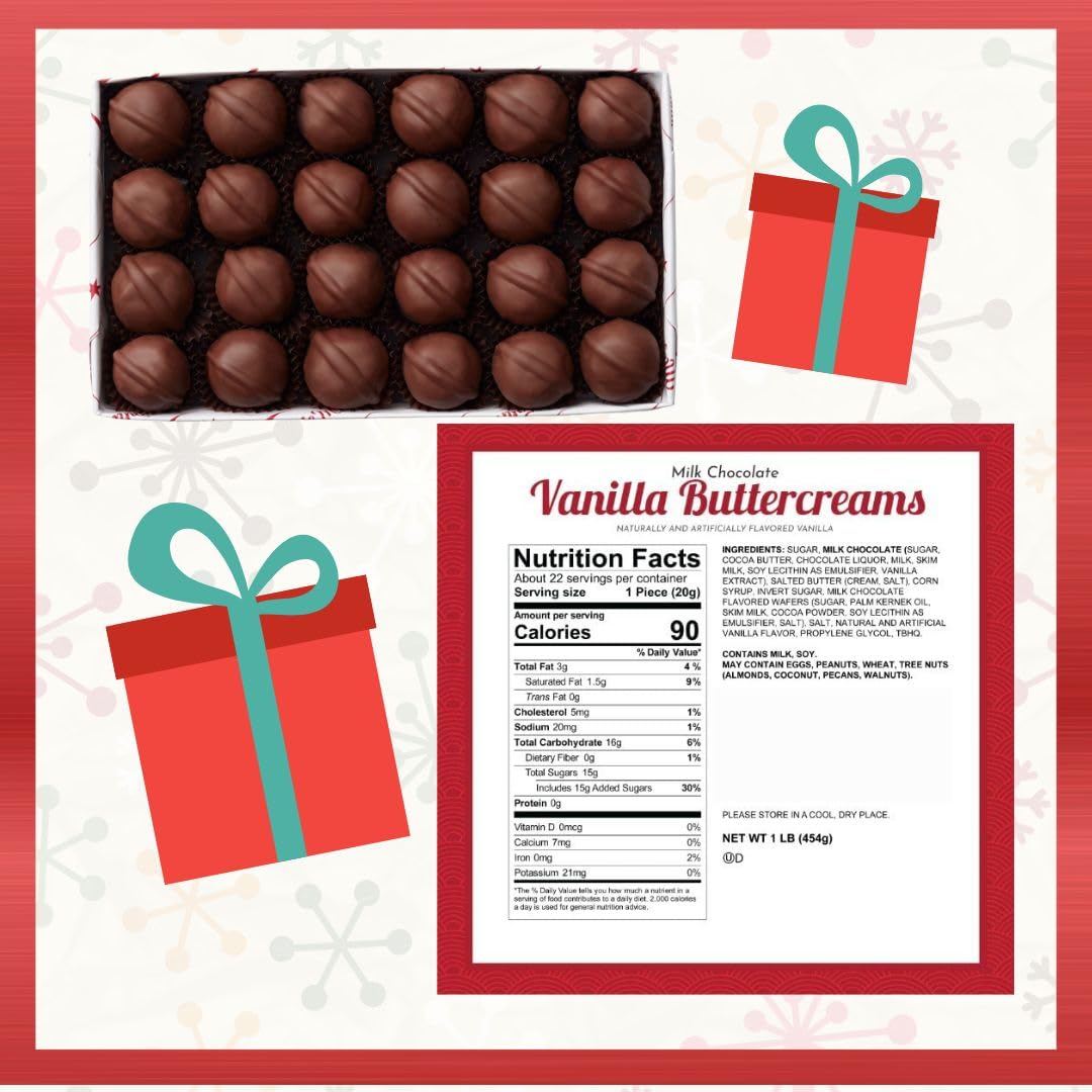 Premium Chocolates, 16 Oz. Gift Box, Great for Christmas Gifts & Holiday Entertaining (Vanilla Buttercreams)