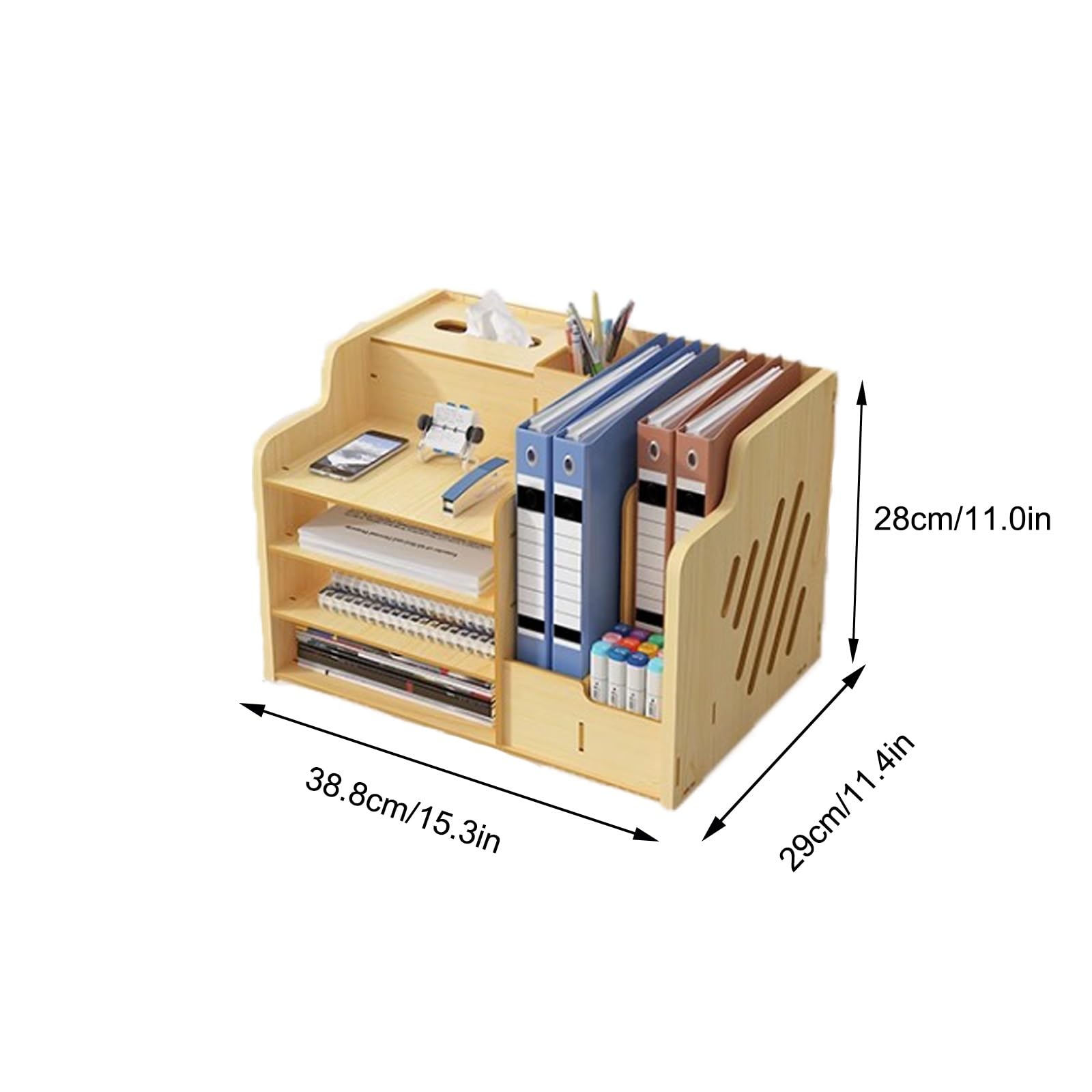 Organizer Scrivania Legno, Multifunzione Organizer da Scrivania, con Scomparti Organizzatore Ufficio, Porta Penne per Scrivania Multifunzione(Light brown)