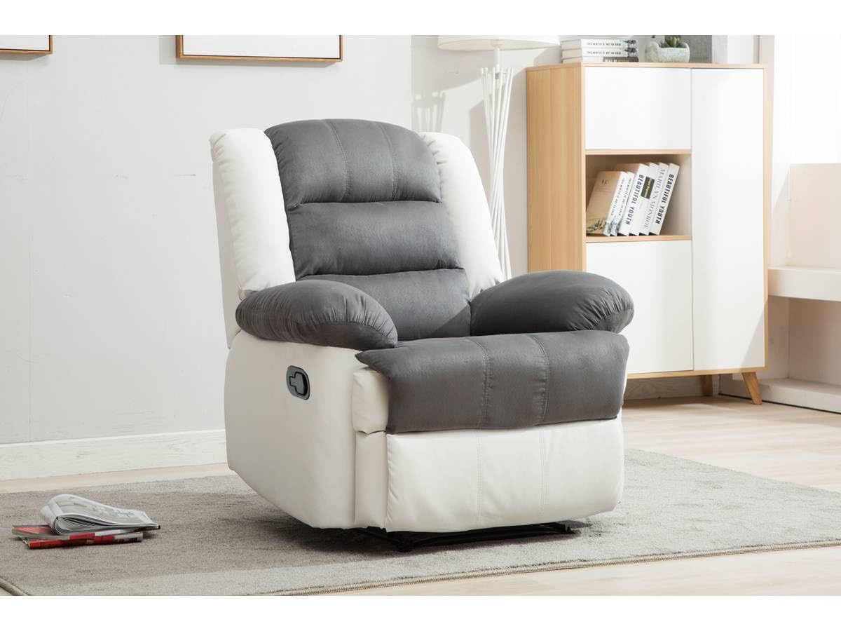 Habitat et Jardin Fauteuil Relax - 85 x 93 x 100 cm - Blanc/Gris Clair