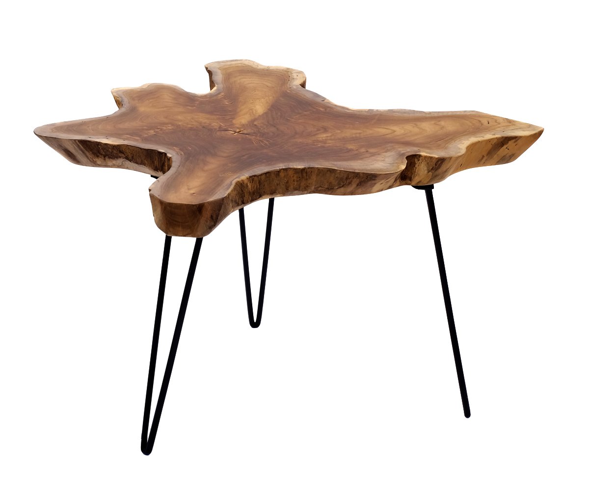 Mesa plegable de madera de teca de diseño para salón, mesa auxiliar de madera, mesa de teca única, sobre estructura de metal, mesa de centro o disco plegable