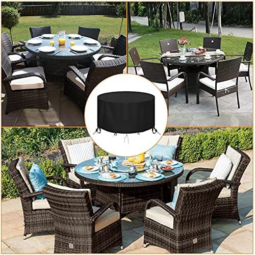 OKPOW Garden Furniture Covers Waterproof,Round Outdoor Table Cover,600D Heavy Duty Rattan Furniture Covers Windproof Anti-UV Table Protector covers for Outside (128x71CM)