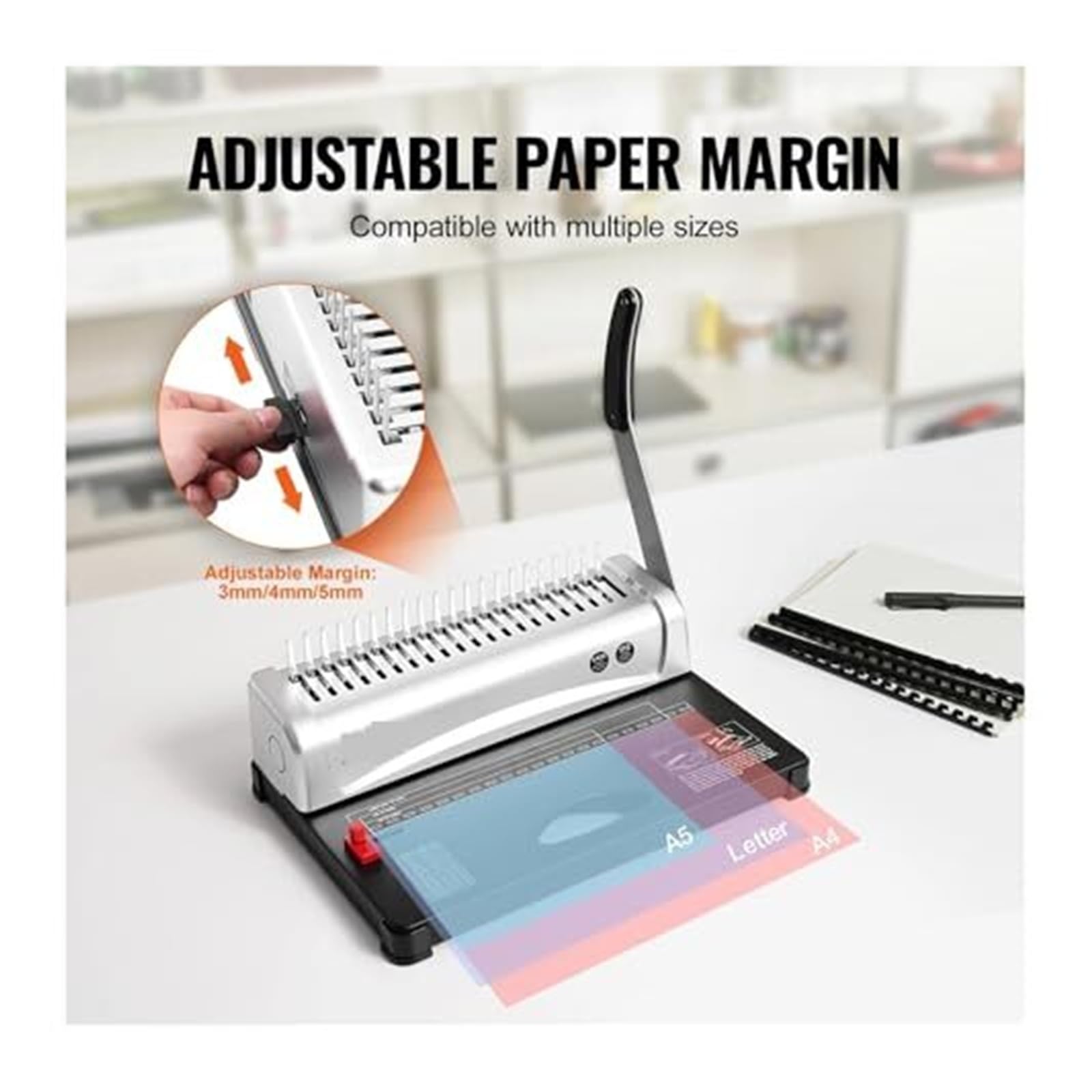 Rilegatrice for libri, rilegatrice a pettine con 21 fori for 450 fogli, include 100 pezzi di dorso a da 3 8''