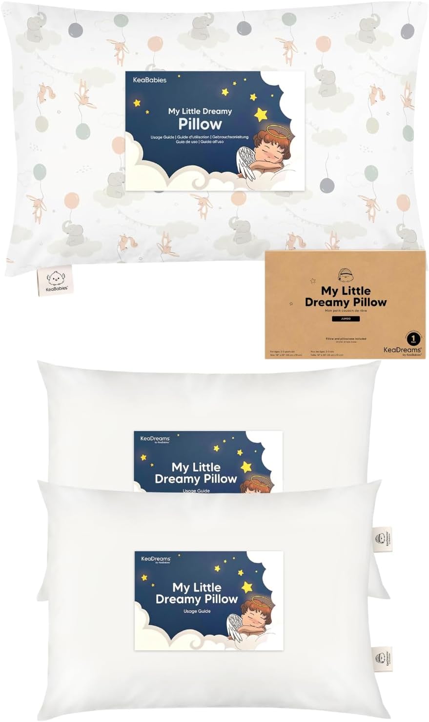 KeaBabies Toddler Pillow with Pillowcase, Jumbo 14X20 and 2-Pack Toddler Pillow - Kids Pillows, Soft Cotton Pillows for Sleeping, Jumbo Size Pillow
