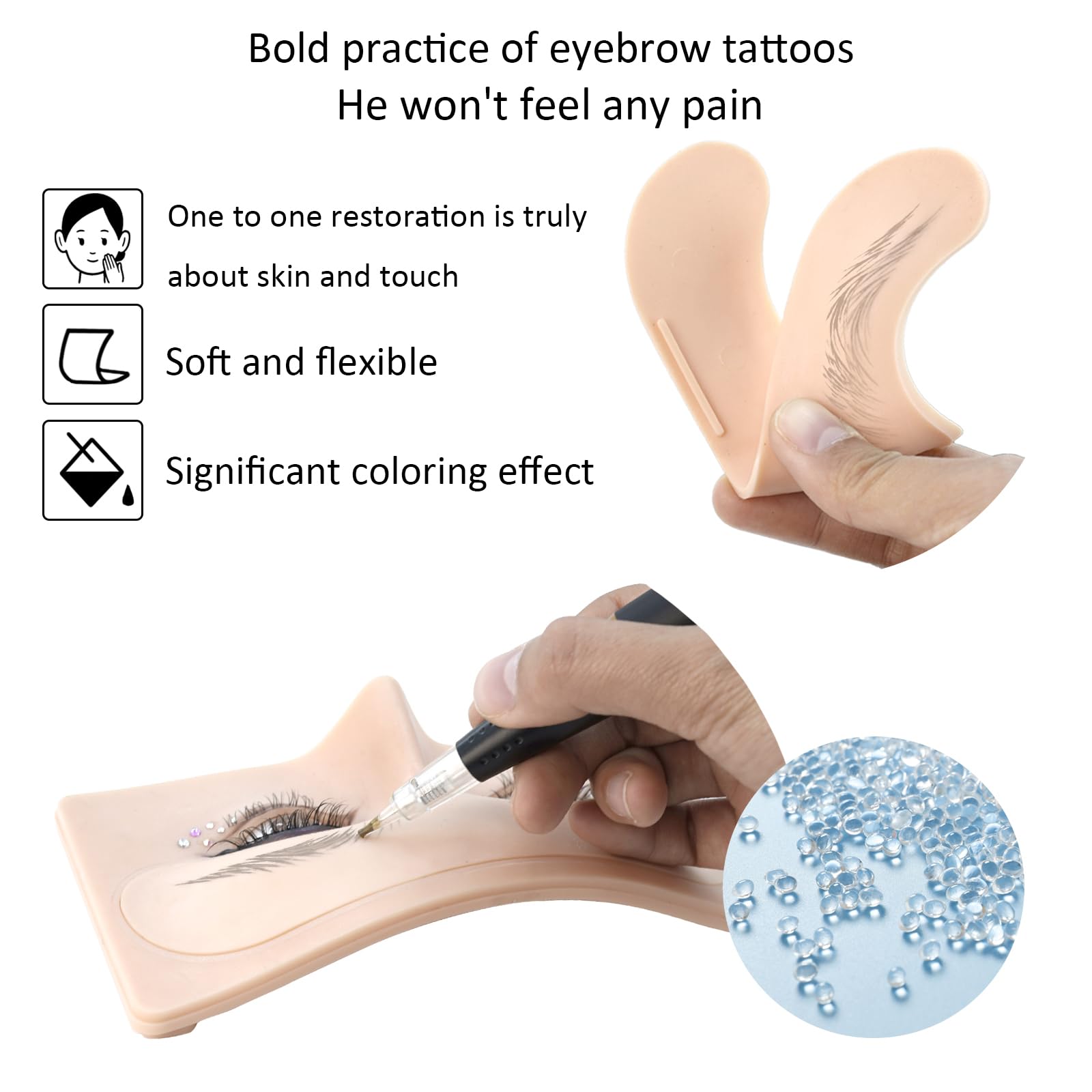 Replaceable Eyebrow Tattoo Practice Face. Permanent Eyebrow Tattoo Makeup Silicone Fake Dkin. Micro Dpray Plastic Eyebrow Fake Skin On Eyebrows. Equipped With Six Interchangeable Skins (Yellow)
