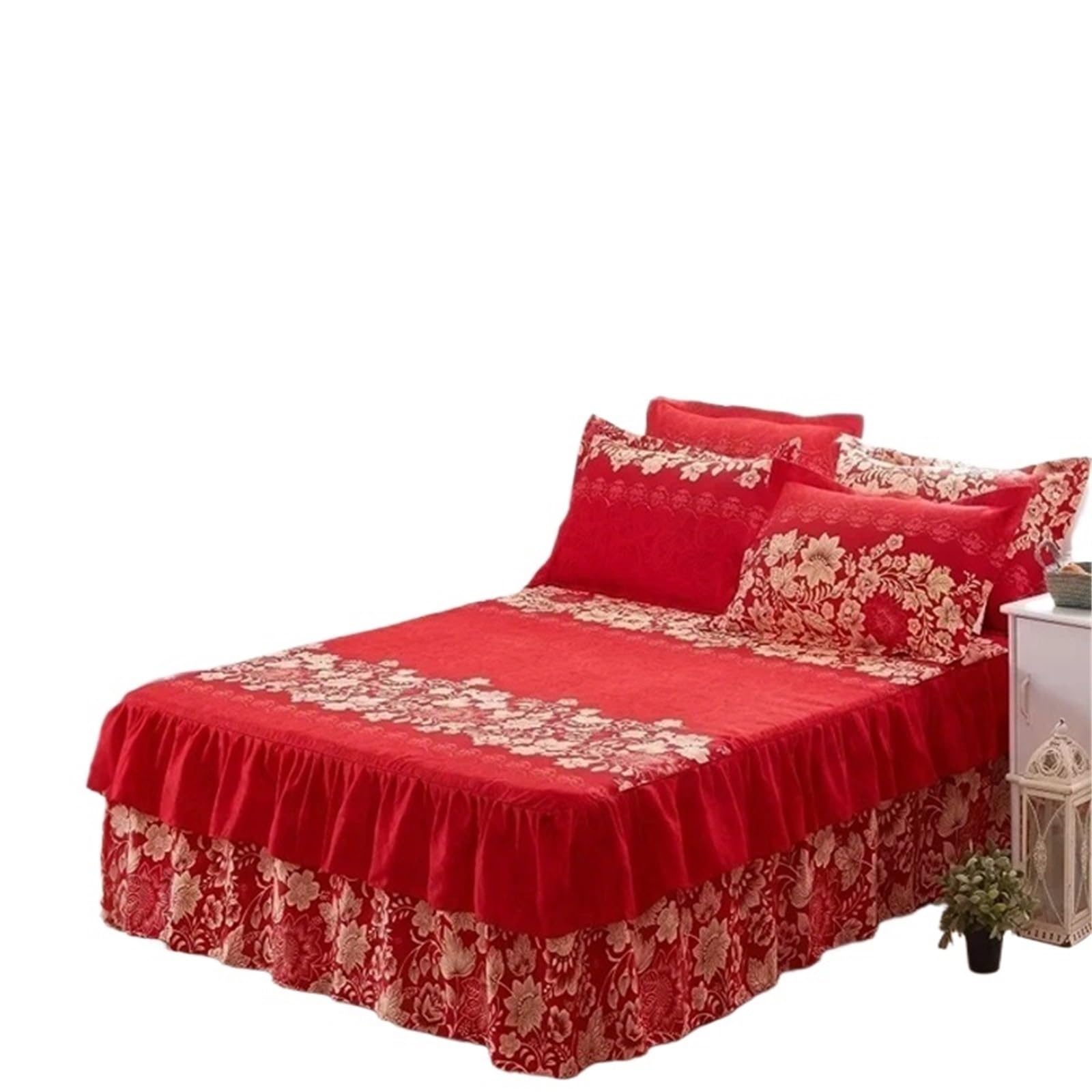 Bed Sheet Ruffled Skirt Comfortable Fitted Double Bedspread Mattress Cover Bedding Bedsheet With Non-slip Protective(Color1,1PC 180cmx200cm)