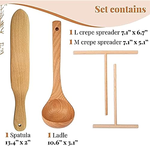 Miniatura 2 de SEYNUR Kit de esparcidor y cucharón de crepé, 4 piezas, herramienta esparcidora de crepé, crepes esparcidores de masa, espátula de madera de crepé,