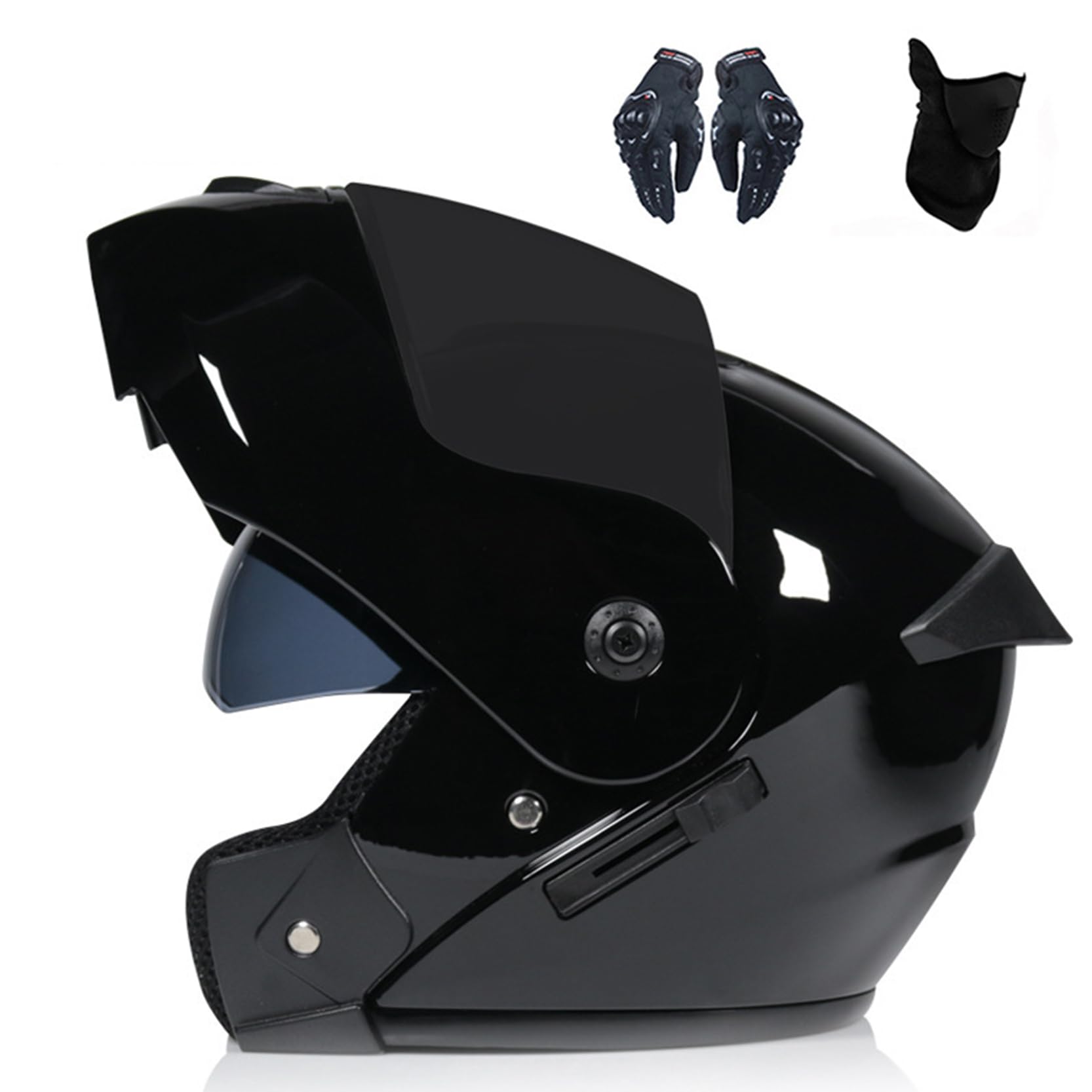 Integrierter Motorradhelm mit hochklappbarer Vorderseite, modularer Crash-Helm mit HD-Doppelvisieren, DOT/ECE-Zulassung, Geräuschreduzierung durch Belüftung, für Männer Damen,F-XL(60~61cm)