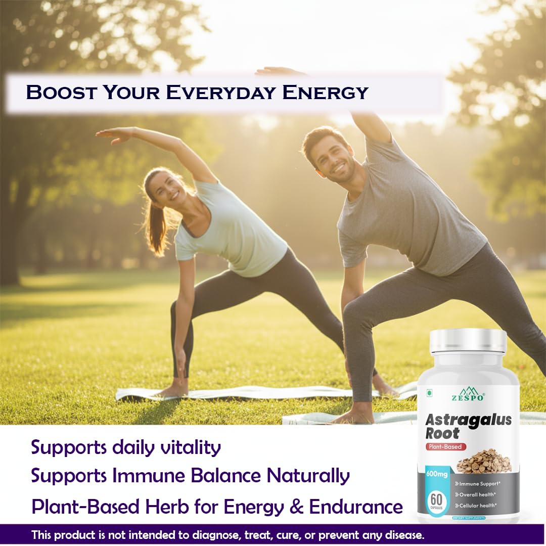 ZESPO Astragalus Root Extract 600 mg Capsules Immune Support Supplement Plant-Based 60 Veg Capsules 3