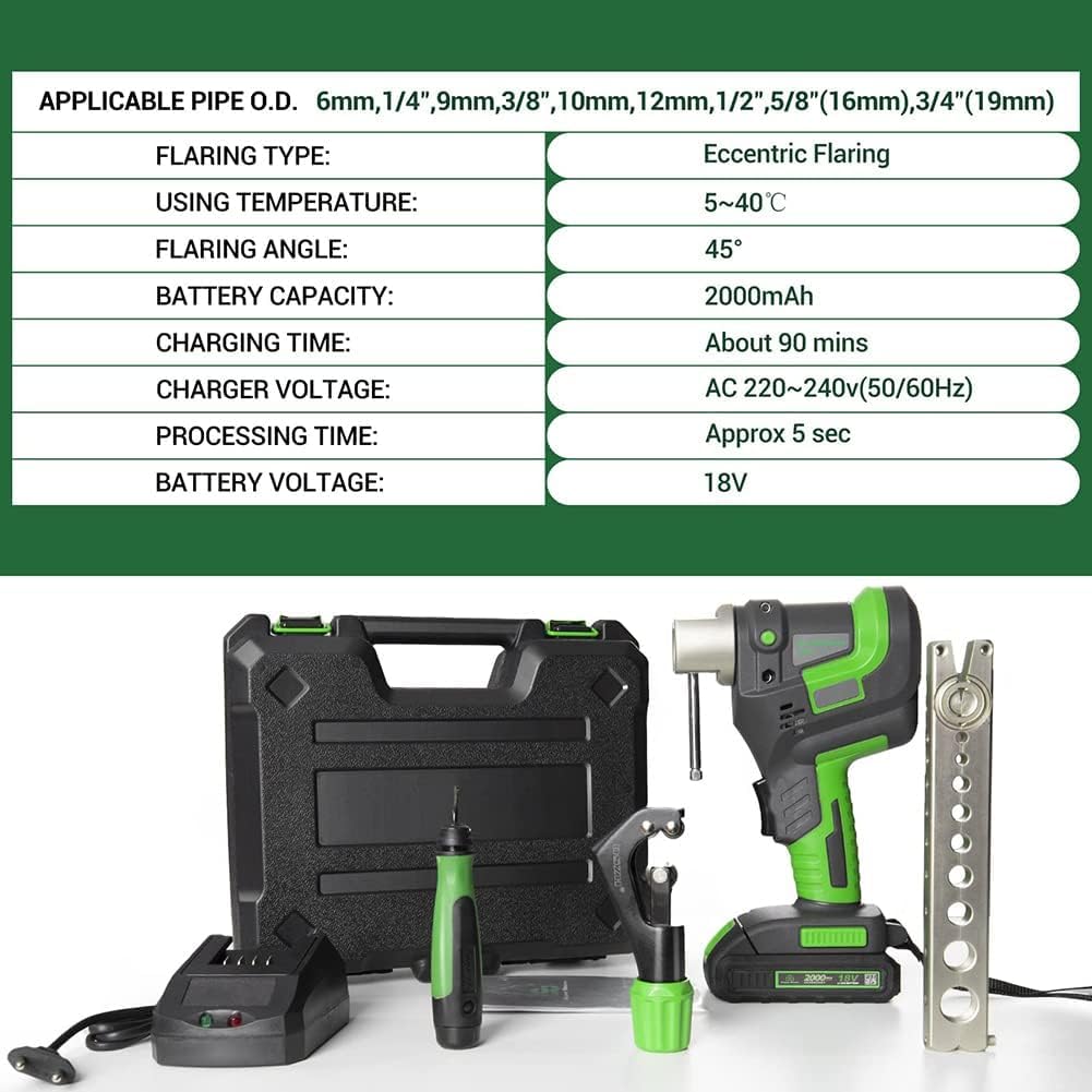 Kit de herramientas eléctricas inalámbricas para tubos de cobre suave, aluminio y latón en HVAC, tamaño de 14-34 pulgadas con acción de ensanchamiento de 5 segundos