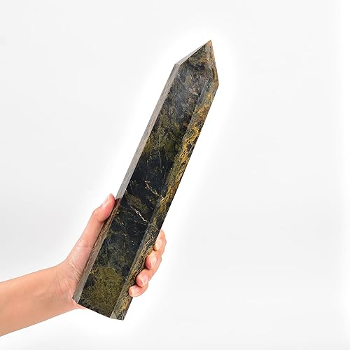 JIC Gem Cristales de cuarzo de pietersita extra grandes, puntos de torre de obelisco, 6 facetas naturales, varita de cristal curativo de pietersita