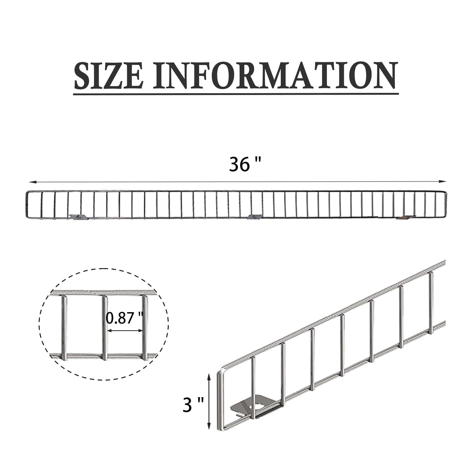 Condition photo showing New/Like New for 10 Pcs 36" * 3" Silver Retail Gondola Shelf Front Wire Fence Guard Rail - Display Enhancer for Retail Stores, Sturdy Shelf Guardrail