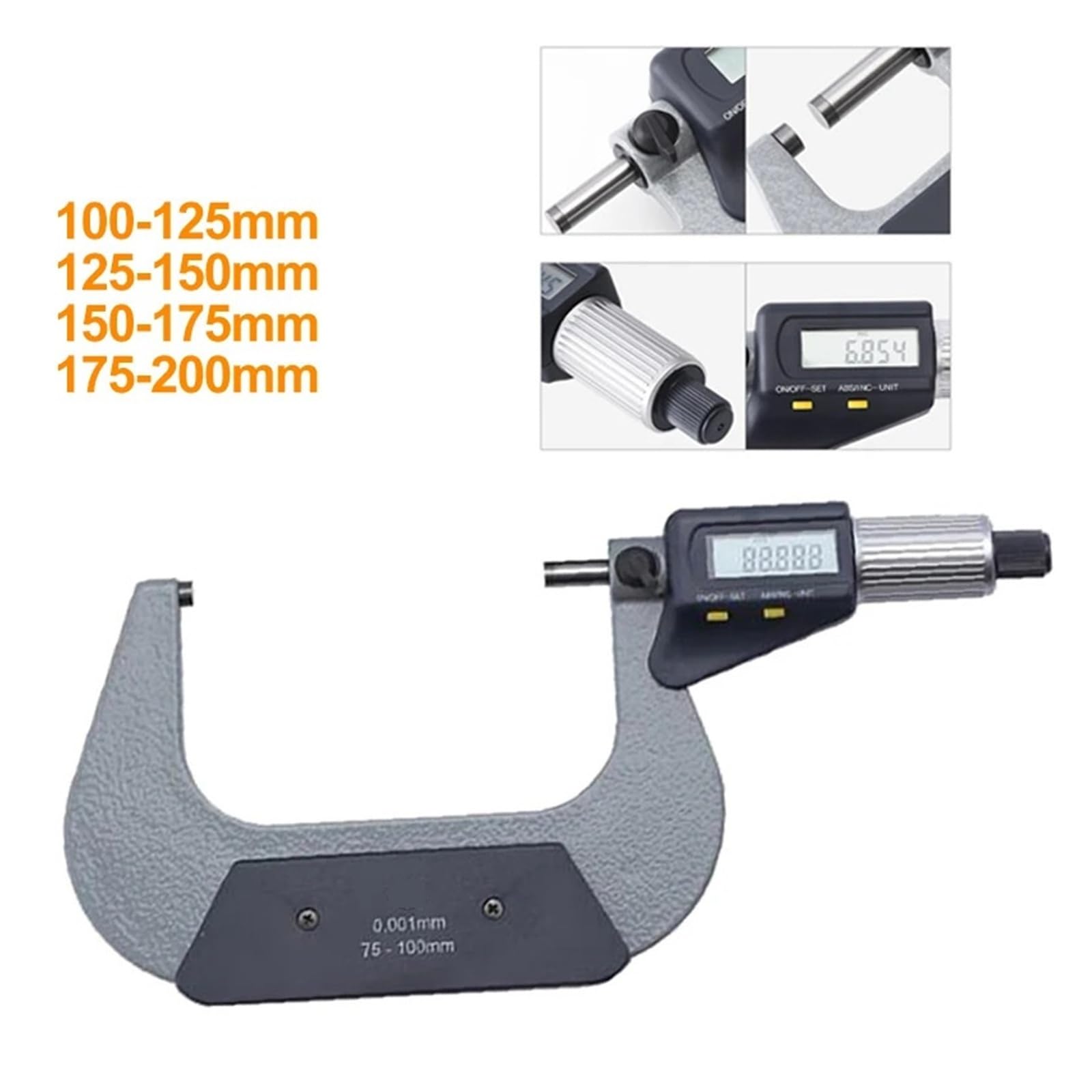 Micrómetro electrónico exterior Micrómetro digital 0,001 mm 100-125 mm 125-150 mm 150-175 mm 175-200 mm para mediciones repetibles(100-125mm)