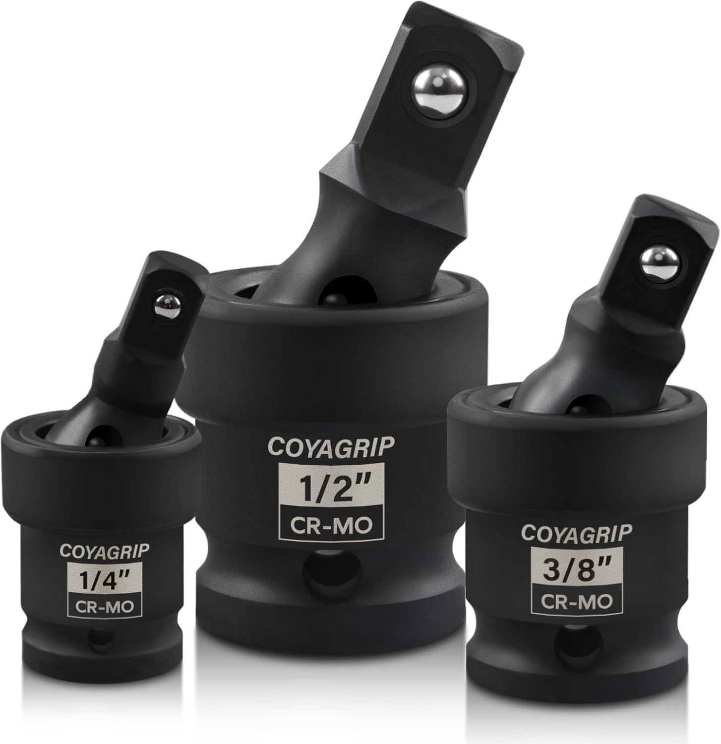 Impact Universal Joint Swivel Socket Set, 3-Piece 1/2'', 3/8'', 1/4'' Drive Flexible U-Joint Adapters Set, Premium CR-MO Steel, Wobble