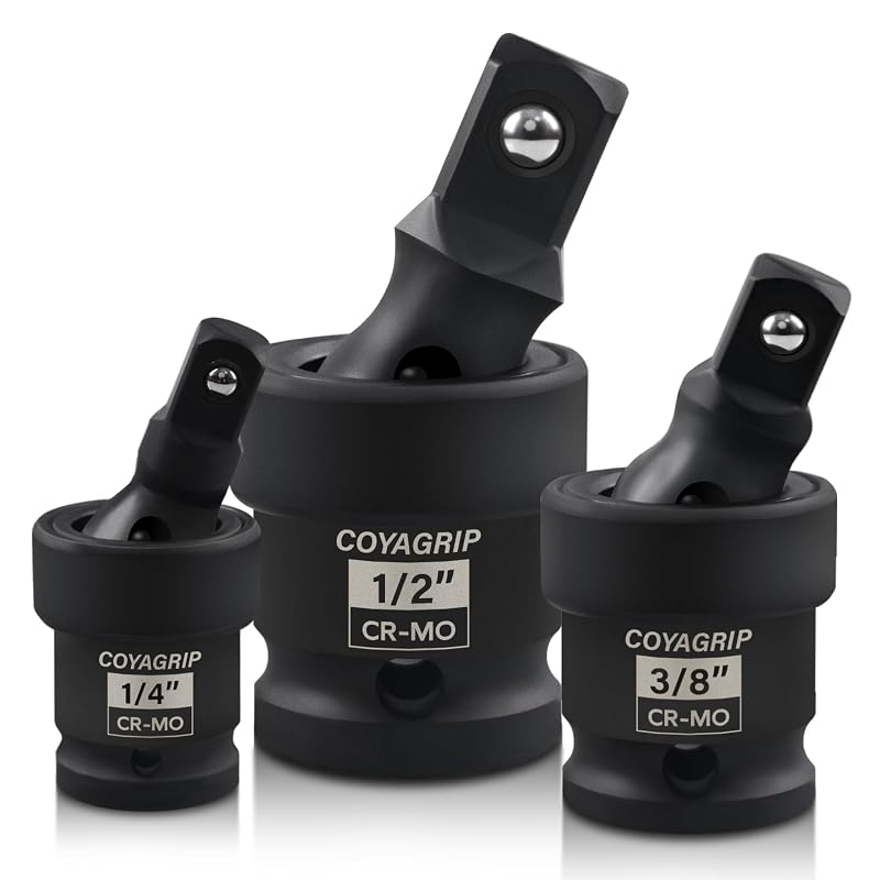 Kit de adaptadores universais articulados para impacto COYAGRIP em aço CR-MO, acionamentos de 6,35 mm (1/4), 9,5 mm (3/8) e 12,7 mm (1/2), 3 peças
